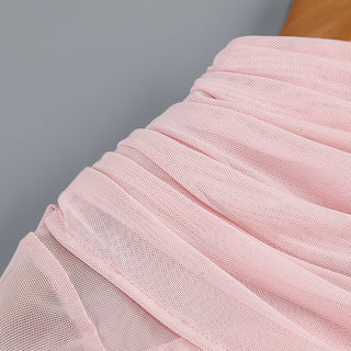 Draped One-Shoulder Mesh Long Gown