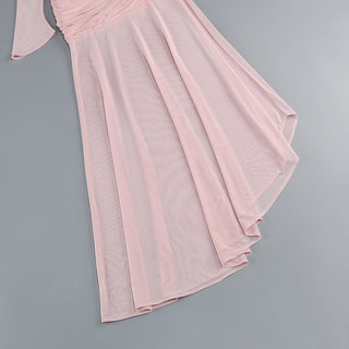 Draped One-Shoulder Mesh Long Gown