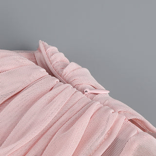 Draped One-Shoulder Mesh Long Gown