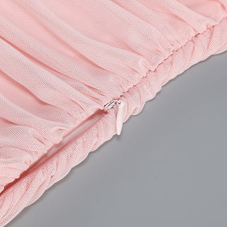 Draped One-Shoulder Mesh Long Gown