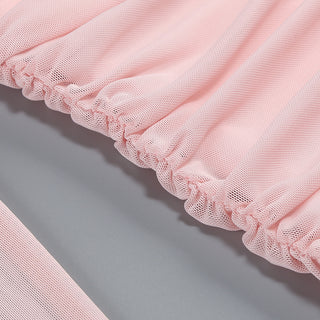 Draped One-Shoulder Mesh Long Gown