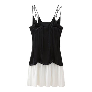 Black and White Contrast Pleated Hem Dress