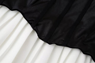 Black and White Contrast Pleated Hem Dress