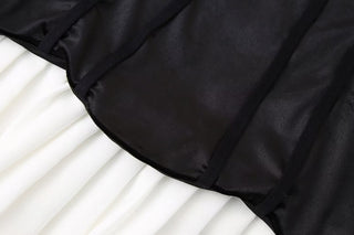 Black and White Contrast Pleated Hem Dress