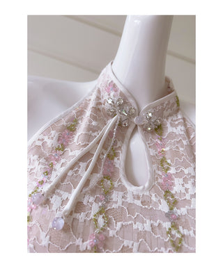 Embellished Lace Halter Midi Dress