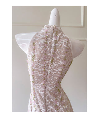 Embellished Lace Halter Midi Dress