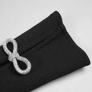 Ribbed Knit Cut-Out Mini Dress with Long Split Sleeves and Crystal Bow Detailing