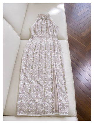 Embellished Lace Halter Midi Dress
