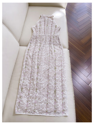 Embellished Lace Halter Midi Dress