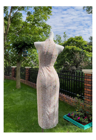 Embellished Lace Halter Midi Dress