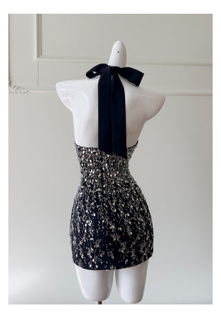 Crystal Embellished Halter Mini Dress