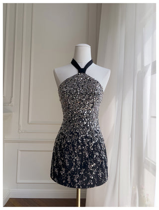 Crystal Embellished Halter Mini Dress