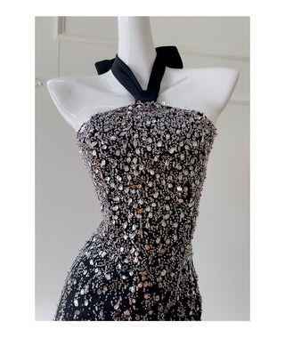 Crystal Embellished Halter Mini Dress