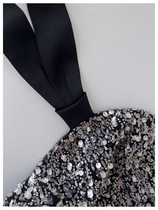 Crystal Embellished Halter Mini Dress