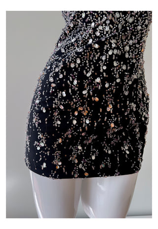 Crystal Embellished Halter Mini Dress