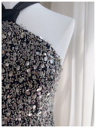 Crystal Embellished Halter Mini Dress