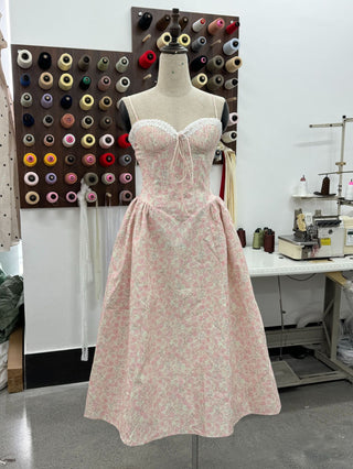 Floral Lace-Up Corset Midi Dress