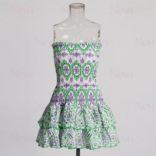 Daisy Embroidered Strapless Ruffles Mini Dress