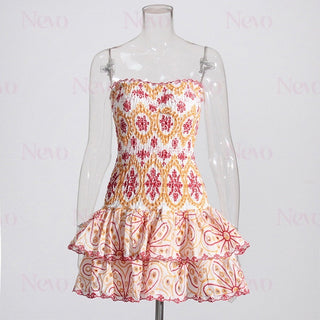 Daisy Embroidered Strapless Ruffles Mini Dress