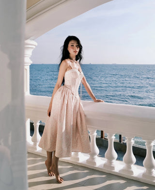 Floral Lace-Up Corset Midi Dress