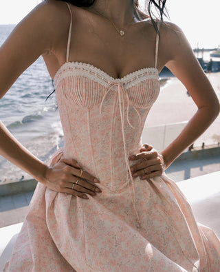 Floral Lace-Up Corset Midi Dress