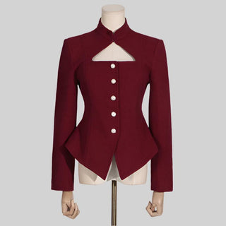 Elegant High-End Woven Long Sleeve Suit Jacket with Statement Buttons