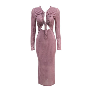Glamorous Long Sleeve Mesh Studded Midi Dress with Cutout