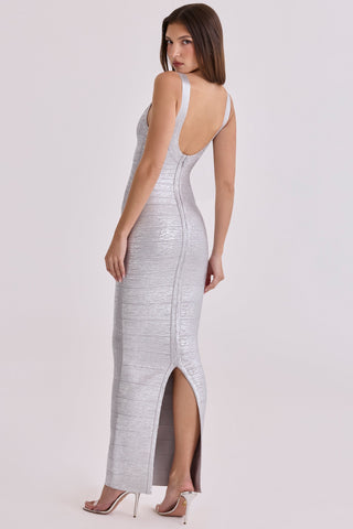 Luminous Metallic Bandage Sleeveless Long  Dress