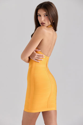 Halter Neck Bandage Mini Dress with Sweetheart Neckline and Sculpted Bodycon Fit
