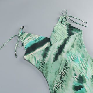 Satin Cowl Neck Printed Maxi Dress – Adjustable Tie Sleeves