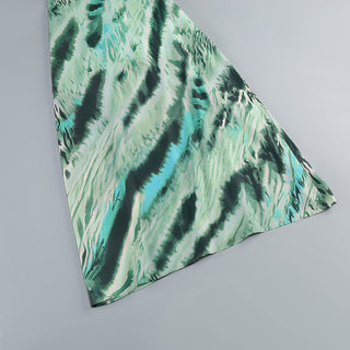 Satin Cowl Neck Printed Maxi Dress – Adjustable Tie Sleeves