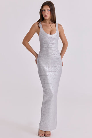 Luminous Metallic Bandage Sleeveless Long  Dress