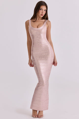 Luminous Metallic Bandage Sleeveless Long  Dress