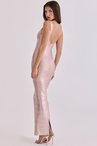 Luminous Metallic Bandage Sleeveless Long  Dress
