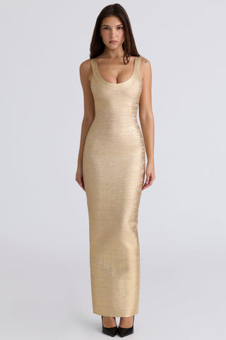 Luminous Metallic Bandage Sleeveless Long  Dress