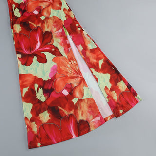 Floral Halter Maxi Dress with Cowl Neck & Side Slit – Soft Satin Feel