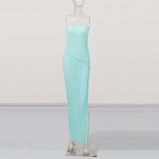 Mint Ribbed Strapless Maxi Dress – Side Slit Knit