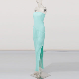 Mint Ribbed Strapless Maxi Dress – Side Slit Knit