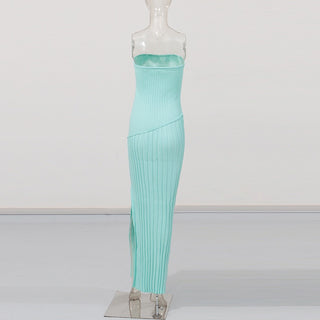 Mint Ribbed Strapless Maxi Dress – Side Slit Knit
