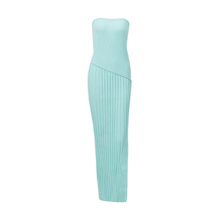 Mint Ribbed Strapless Maxi Dress – Side Slit Knit