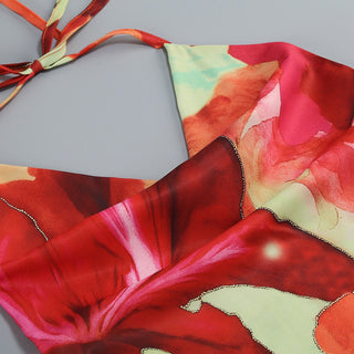 Floral Halter Maxi Dress with Cowl Neck & Side Slit – Soft Satin Feel
