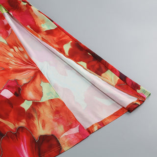 Floral Halter Maxi Dress with Cowl Neck & Side Slit – Soft Satin Feel