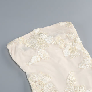 Strapless 3D Floral Mesh Gown with Train