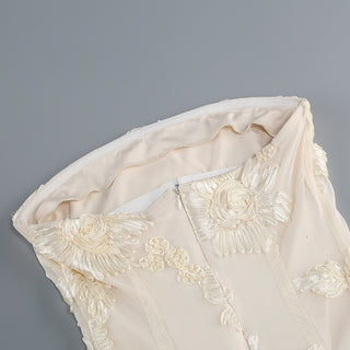 Strapless 3D Floral Mesh Gown with Train