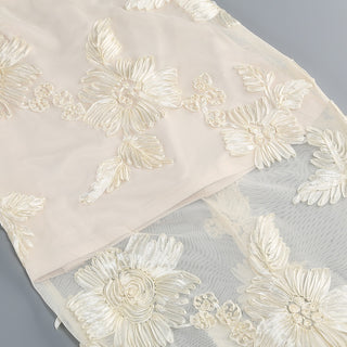 Strapless 3D Floral Mesh Gown with Train