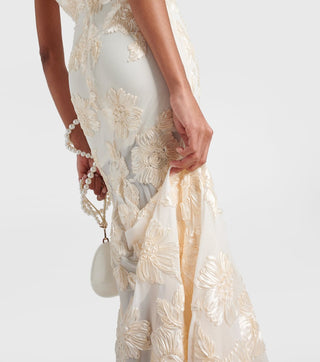 Strapless 3D Floral Mesh Gown with Train