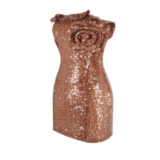 Metallic Brown Sequin Sculpted Rose Strapless Mini Dress