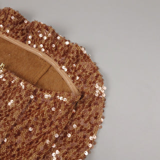 Metallic Brown Sequin Sculpted Rose Strapless Mini Dress