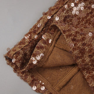 Metallic Brown Sequin Sculpted Rose Strapless Mini Dress