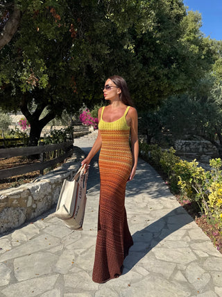 Sunset Striped Sleeveless Long Midi Dress